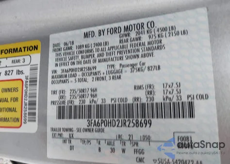 2018 Ford Fusion Se из США, поврежденный, VIN 3FA6P0HD2JR258699